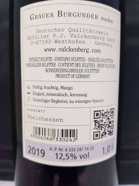 Grauer Burgunder Valckenberg 1 L