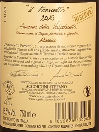 6 Flaschen 2015 Amarone Il Fornetto Stefano Accordini